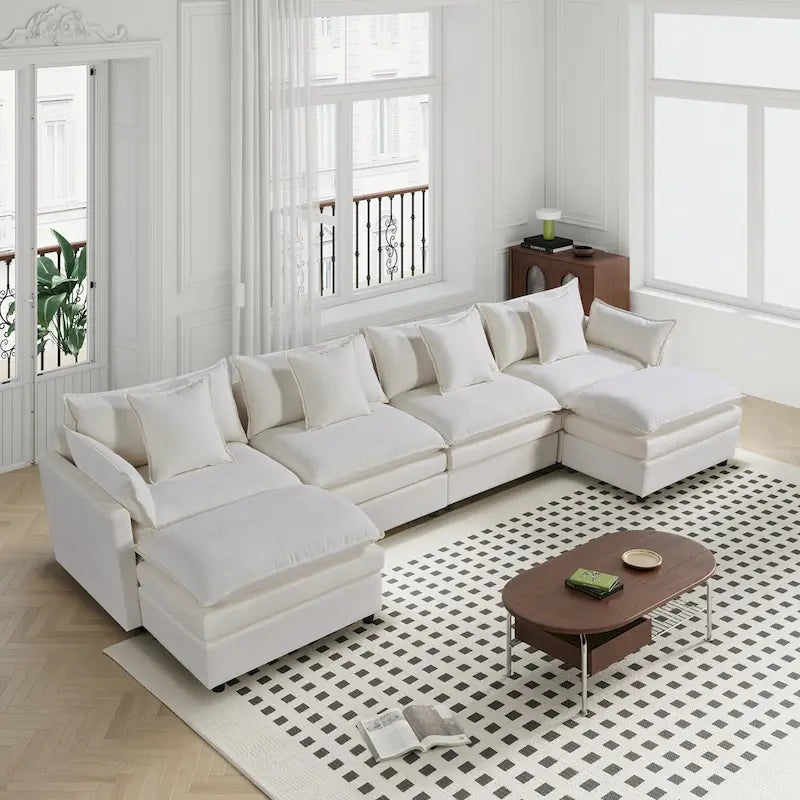 Canapé d'angle en U 6 places blanc 142,52