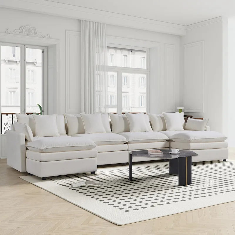 Canapé d'angle en U 6 places blanc 142,52