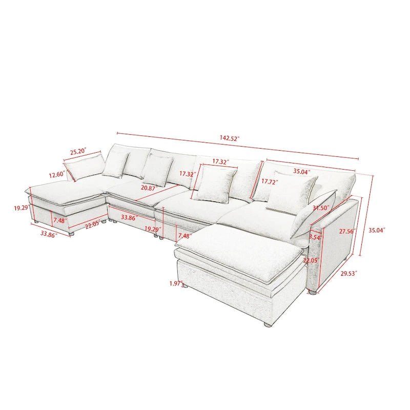 Canapé d'angle en U 6 places blanc 142,52