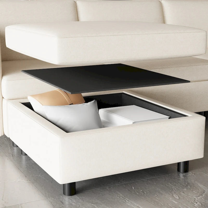 Canapé modulaire convertible 8 places beige 129 avec rangement