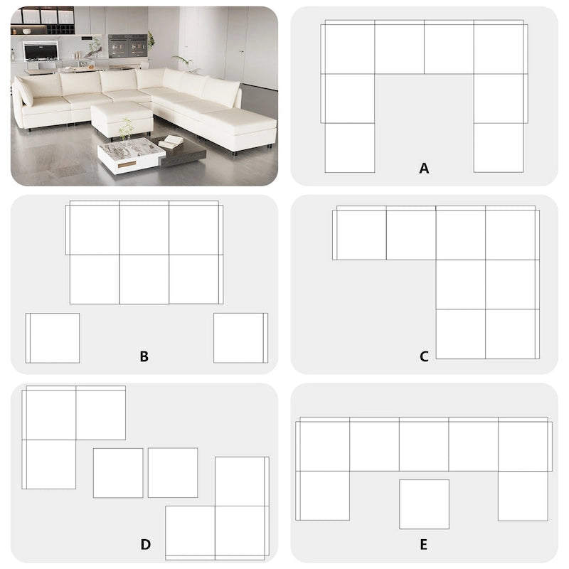 Canapé modulaire convertible 8 places beige 129 avec rangement