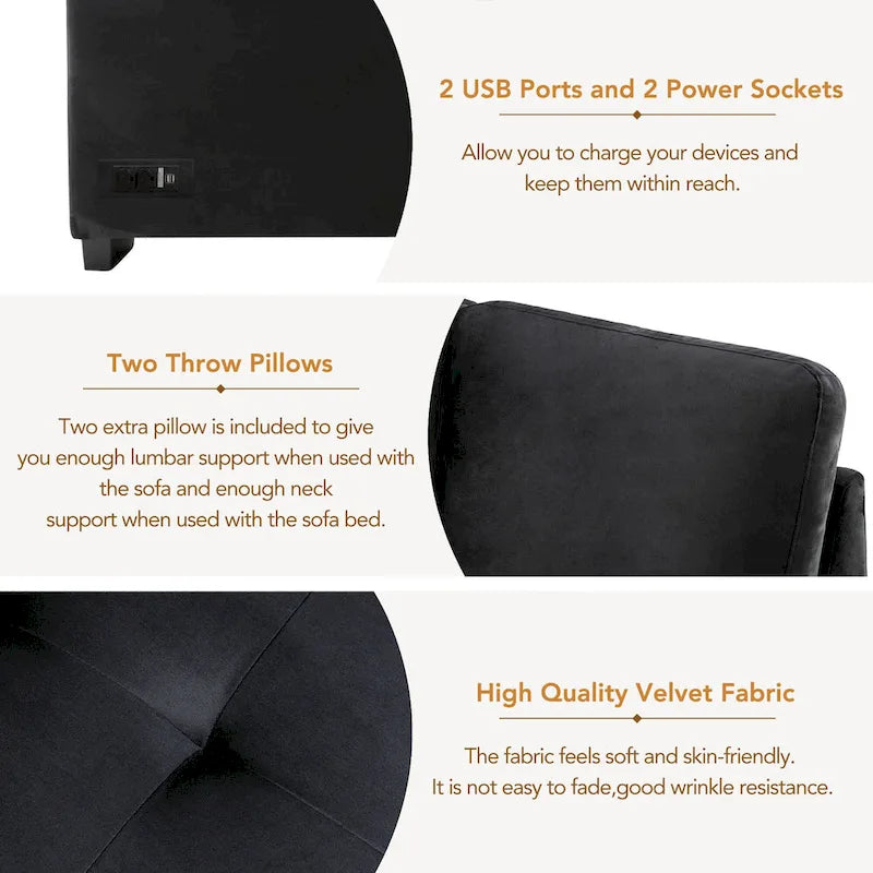 Canapé d'angle 5 places en L avec lit gigogne, pouf de rangement, rangement de bras dissimulé et chargement USB