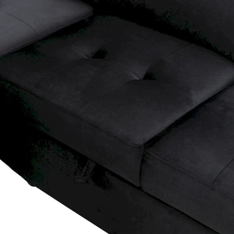 Canapé d'angle 5 places en L avec lit gigogne, pouf de rangement, rangement de bras dissimulé et chargement USB