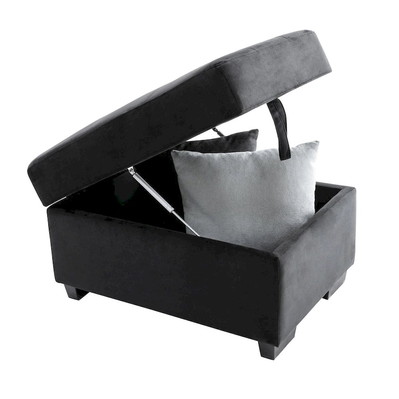 Canapé d'angle 5 places en L avec lit gigogne, pouf de rangement, rangement de bras dissimulé et chargement USB