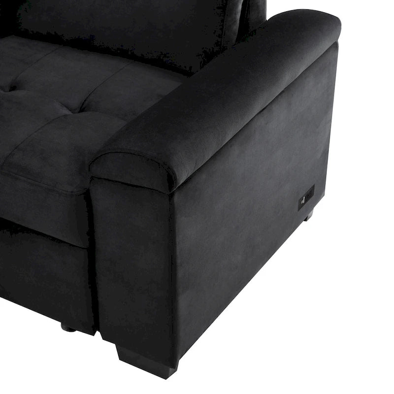 Canapé d'angle 5 places en L avec lit gigogne, pouf de rangement, rangement de bras dissimulé et chargement USB