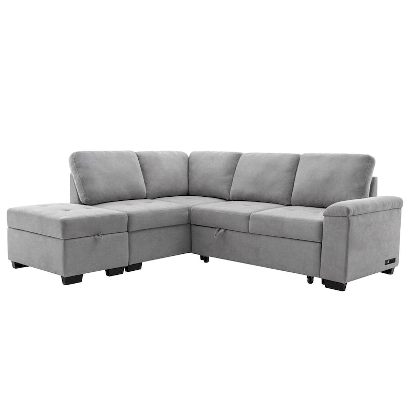 Canapé d'angle 5 places en L avec lit gigogne, pouf de rangement, rangement de bras dissimulé et chargement USB