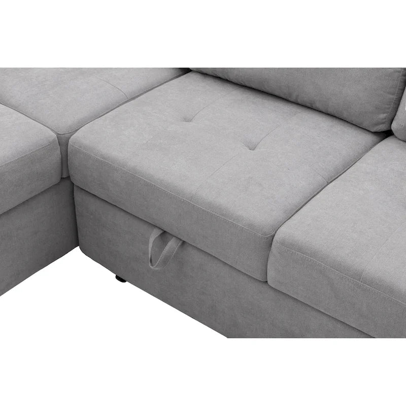Canapé d'angle 5 places en L avec lit gigogne, pouf de rangement, rangement de bras dissimulé et chargement USB