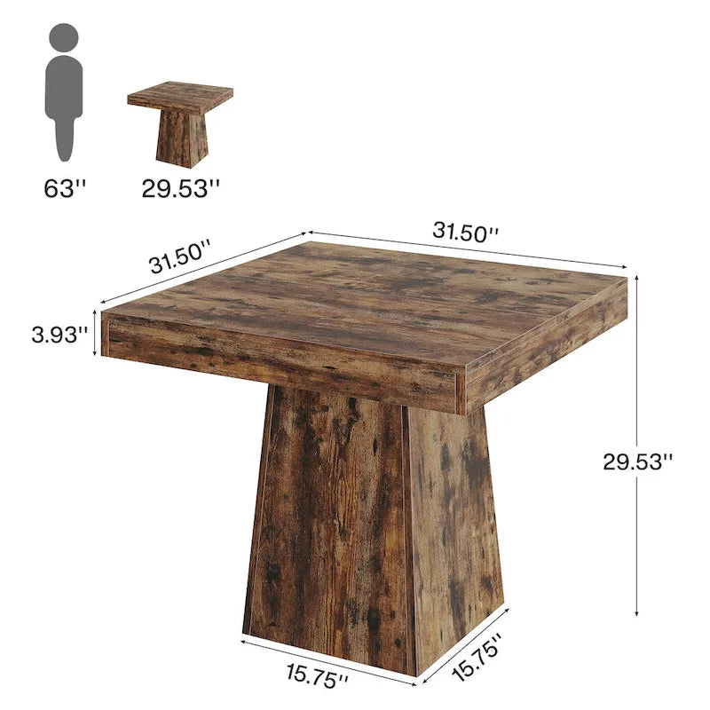 Table de salle à manger carrée de 80 cm pour 4 personnes, table de cuisine de style ferme pour salle à manger - 80 P x 80 L x 75 H cm