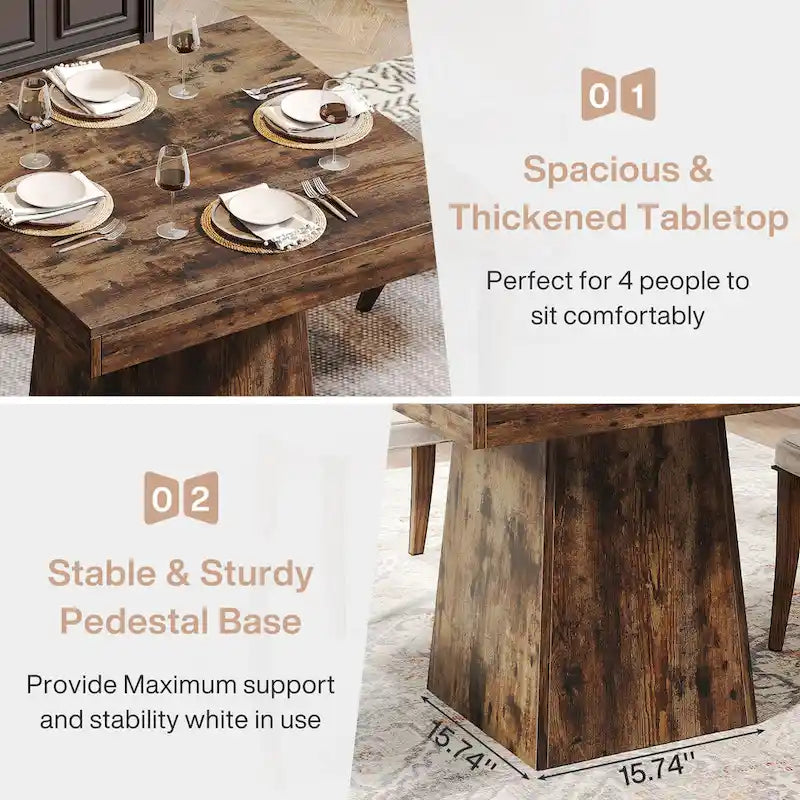 Table de salle à manger carrée de 80 cm pour 4 personnes, table de cuisine de style ferme pour salle à manger - 80 P x 80 L x 75 H cm