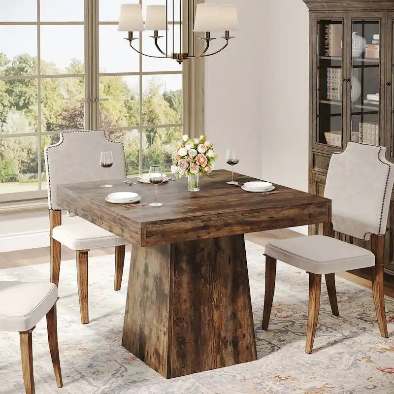 Table de salle à manger carrée de 80 cm pour 4 personnes, table de cuisine de style ferme pour salle à manger - 80 P x 80 L x 75 H cm