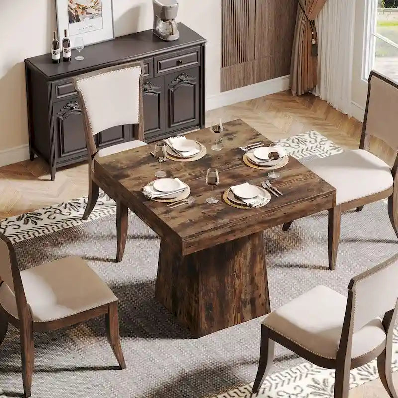 Table de salle à manger carrée de 80 cm pour 4 personnes, table de cuisine de style ferme pour salle à manger - 80 P x 80 L x 75 H cm
