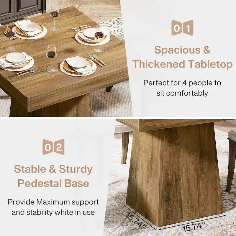 Table de salle à manger carrée de 80 cm pour 4 personnes, table de cuisine de style ferme pour salle à manger - 80 P x 80 L x 75 H cm