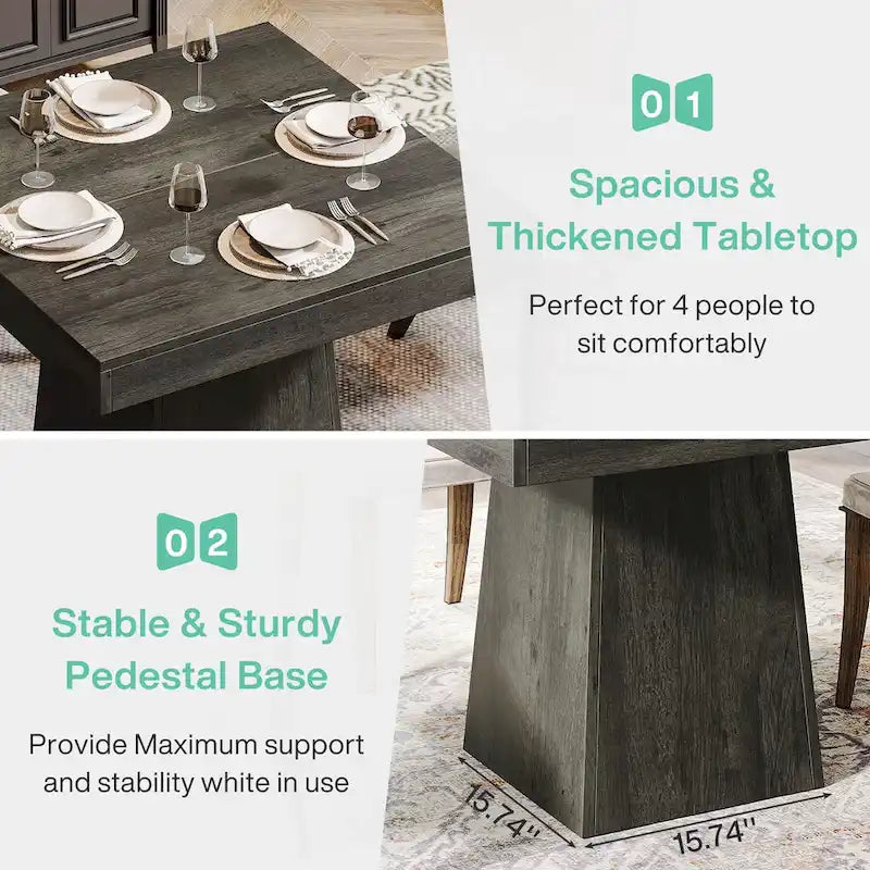 Table de salle à manger carrée de 80 cm pour 4 personnes, table de cuisine de style ferme pour salle à manger - 80 P x 80 L x 75 H cm