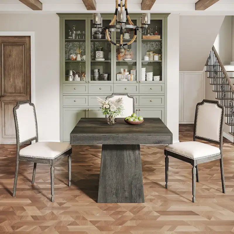 Table de salle à manger carrée de 80 cm pour 4 personnes, table de cuisine de style ferme pour salle à manger - 80 P x 80 L x 75 H cm