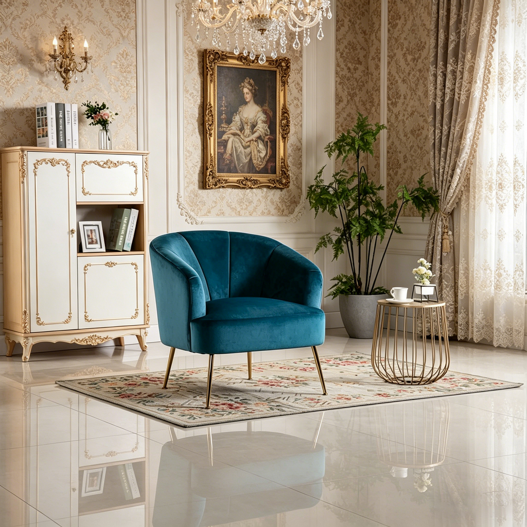 Fauteuil d'appoint en velours capitonné avec pieds chromés