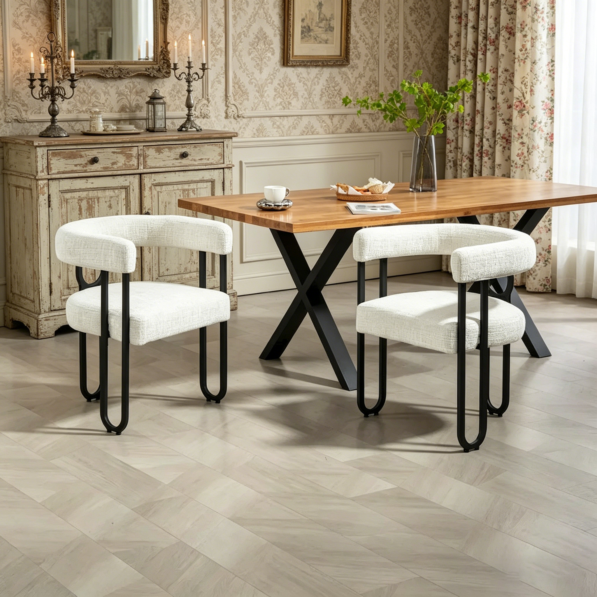 Chaise de salle à manger tapissée en cuir véritable