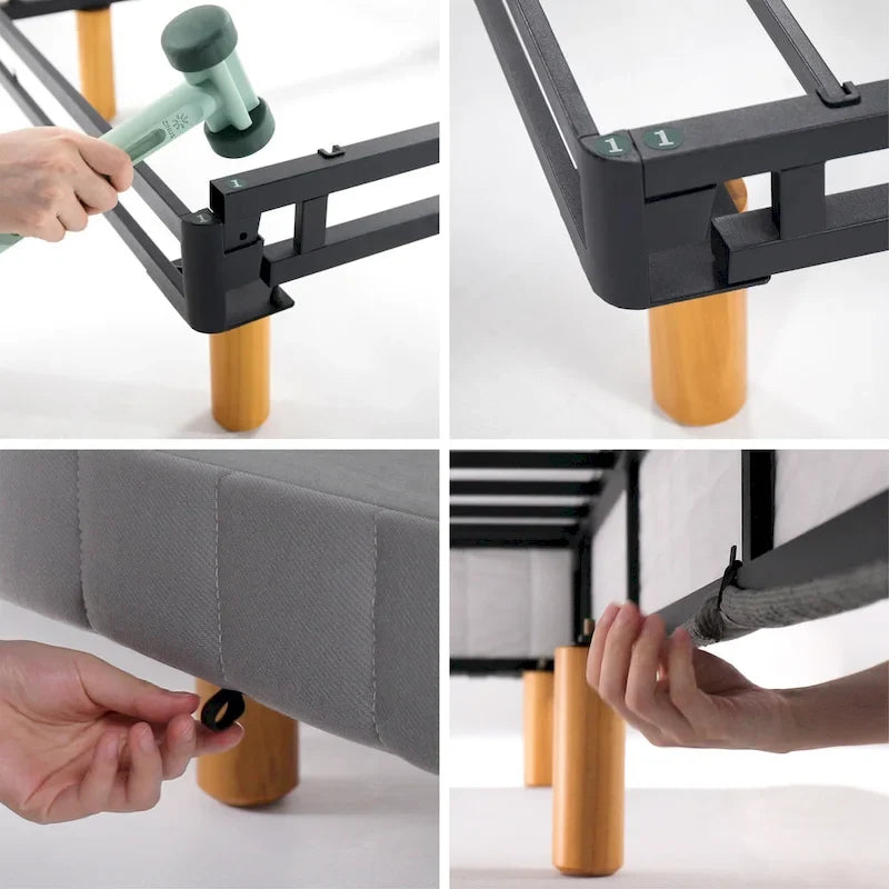 Sommier métallique gris, plateforme de lit de 28 cm