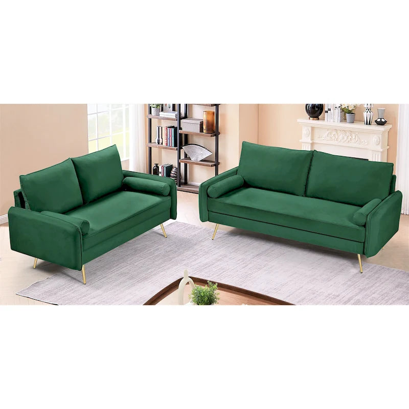 Ensemble de salon 2 pièces en velours, style moderne du milieu du siècle