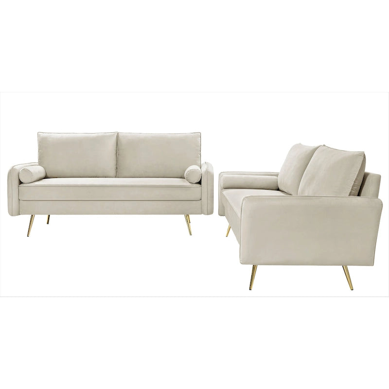 Ensemble de salon 2 pièces en velours, style moderne du milieu du siècle