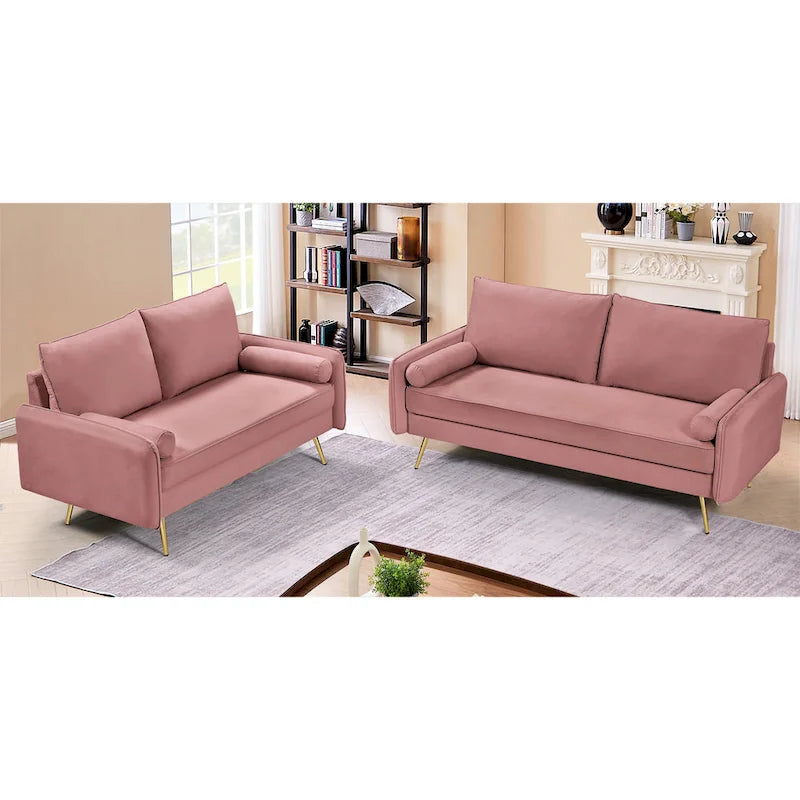 Ensemble de salon 2 pièces en velours, style moderne du milieu du siècle