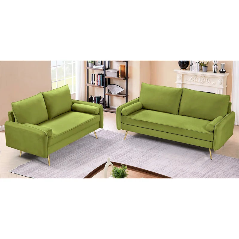Ensemble de salon 2 pièces en velours, style moderne du milieu du siècle