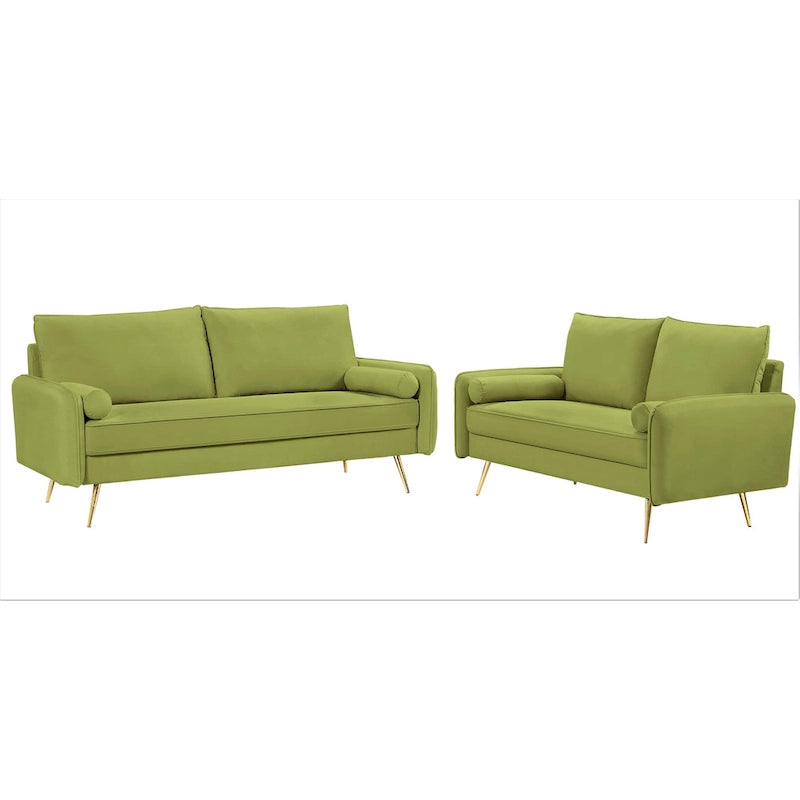 Ensemble de salon 2 pièces en velours, style moderne du milieu du siècle