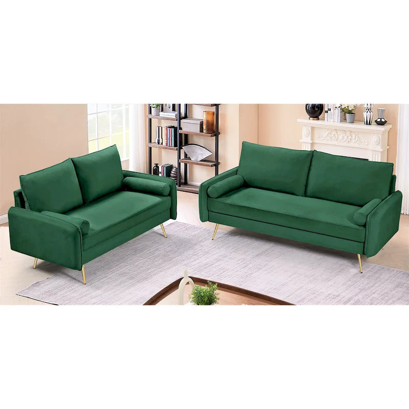 Ensemble de salon 2 pièces en velours, style moderne du milieu du siècle