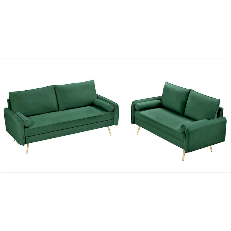 Ensemble de salon 2 pièces en velours, style moderne du milieu du siècle