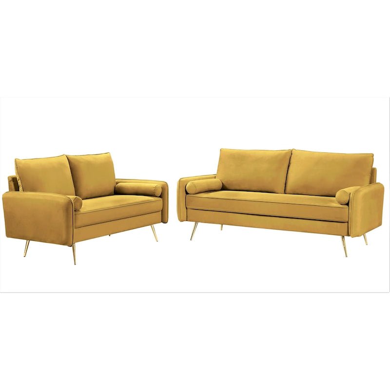 Ensemble de salon 2 pièces en velours, style moderne du milieu du siècle