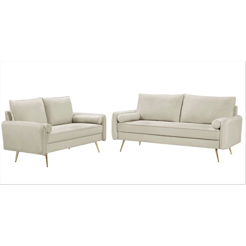 Ensemble de salon 2 pièces en velours, style moderne du milieu du siècle