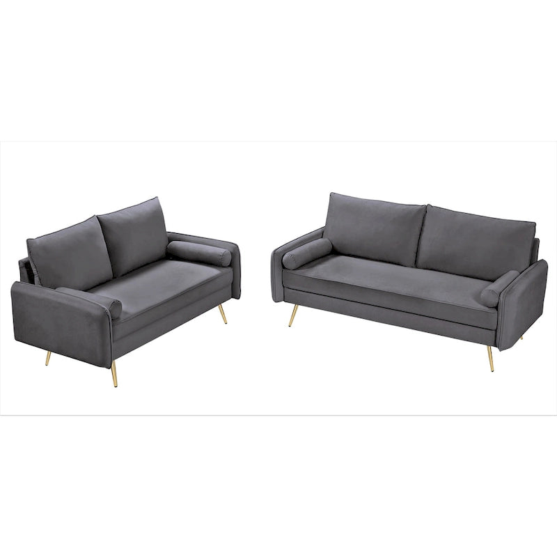 Ensemble de salon 2 pièces en velours, style moderne du milieu du siècle