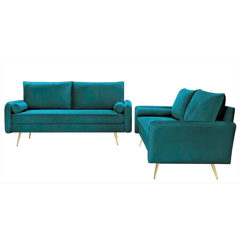 Ensemble de salon 2 pièces en velours, style moderne du milieu du siècle