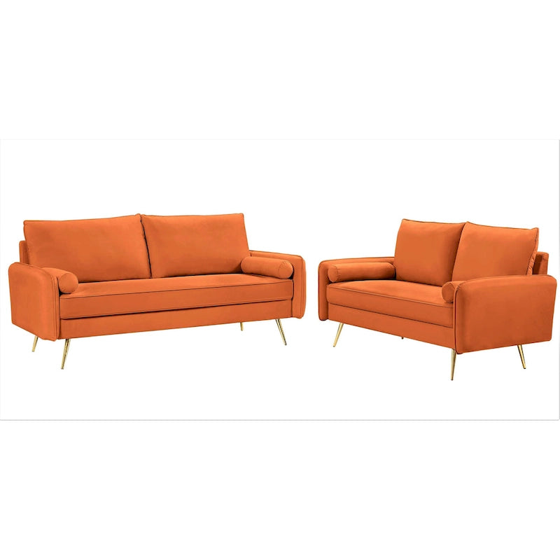Ensemble de salon 2 pièces en velours, style moderne du milieu du siècle