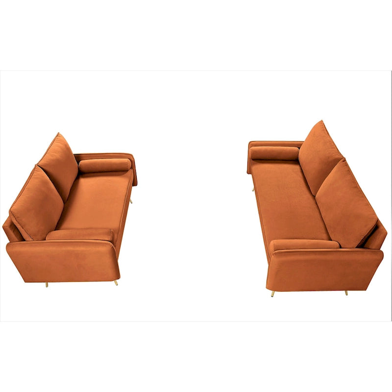Ensemble de salon 2 pièces en velours, style moderne du milieu du siècle