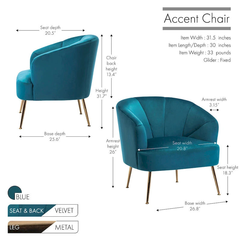Fauteuil d'appoint en velours capitonné avec pieds chromés