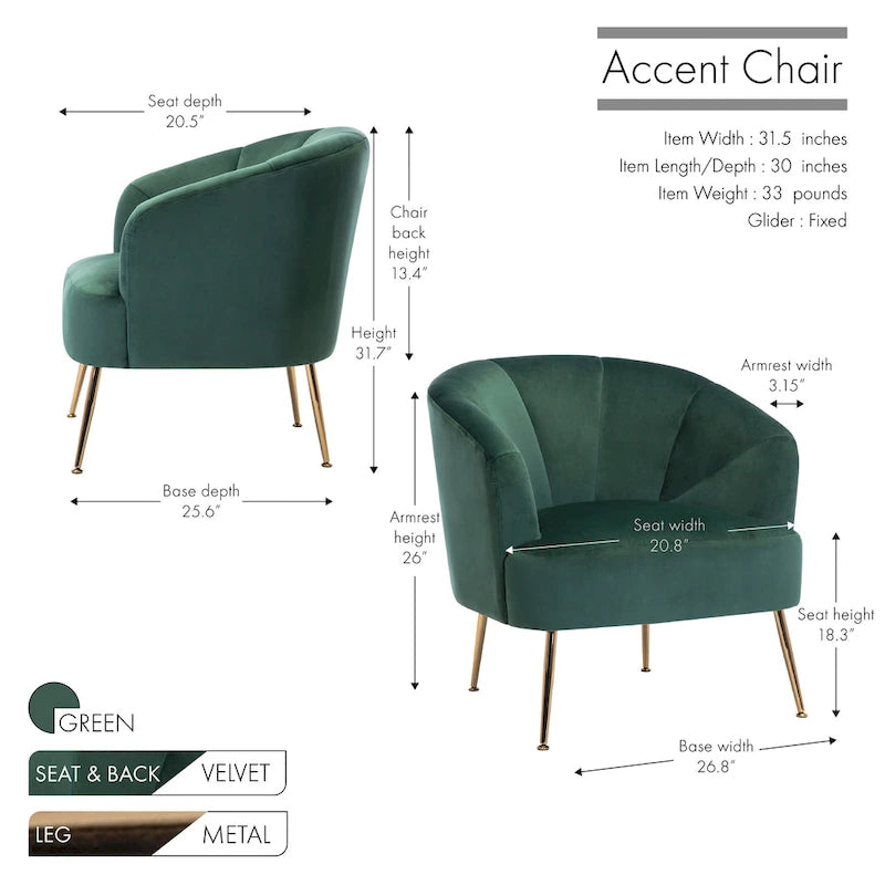 Fauteuil d'appoint en velours capitonné avec pieds chromés