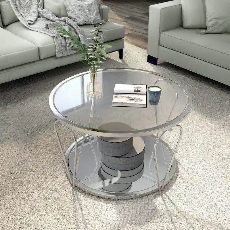 Ensemble de deux tables basses à plateau en verre avec étagères