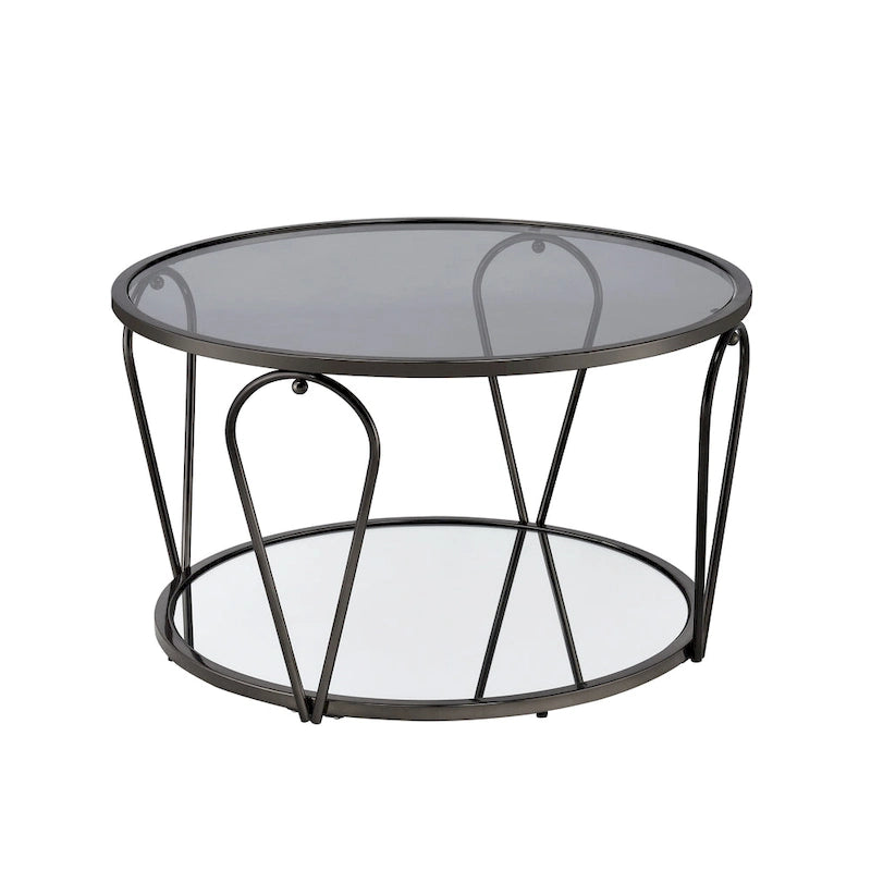 Ensemble de deux tables basses à plateau en verre avec étagères