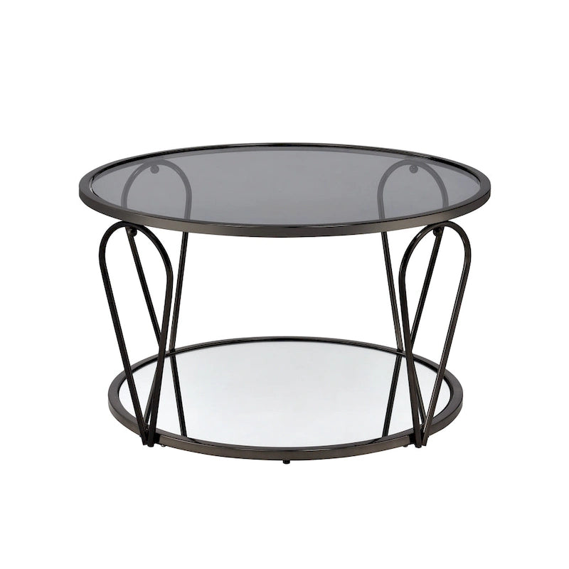 Ensemble de deux tables basses à plateau en verre avec étagères