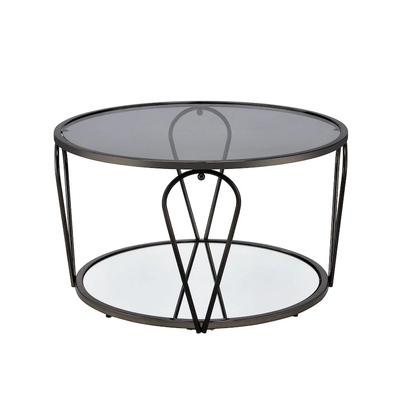 Ensemble de deux tables basses à plateau en verre avec étagères