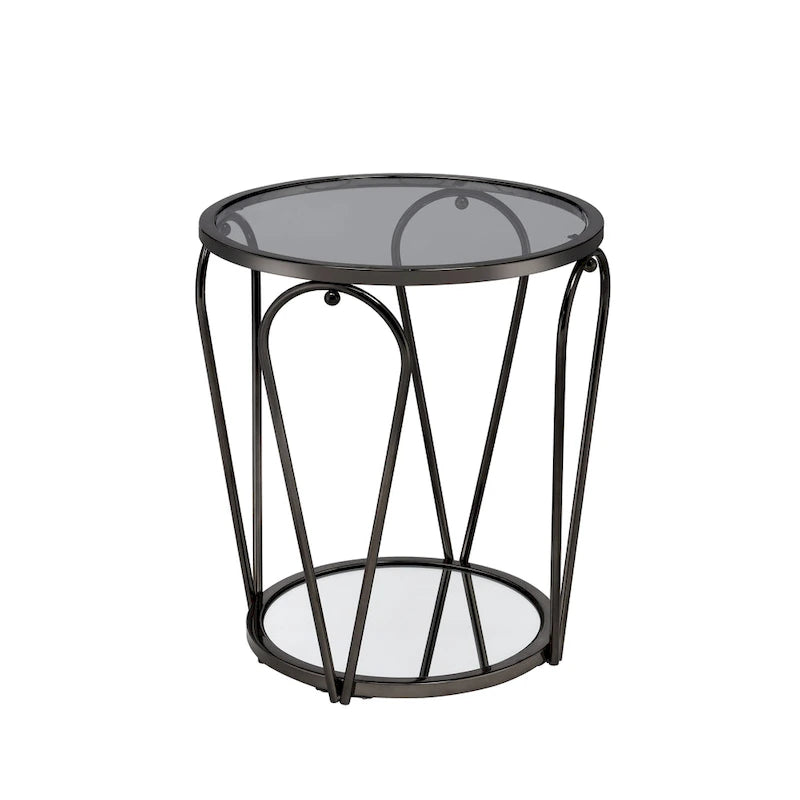 Ensemble de deux tables basses à plateau en verre avec étagères