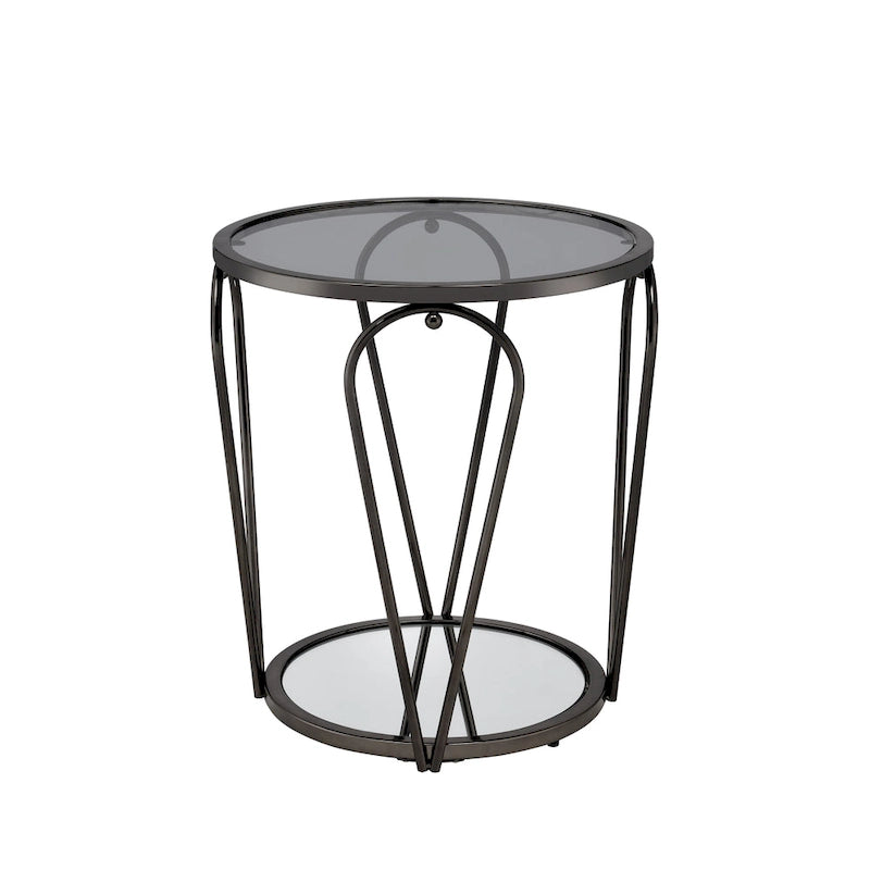 Ensemble de deux tables basses à plateau en verre avec étagères