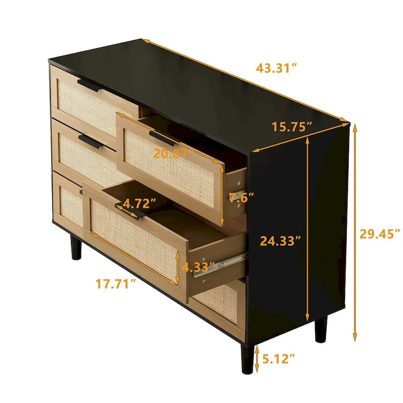 Commode 6 tiroirs en rotin Commode en rotin
