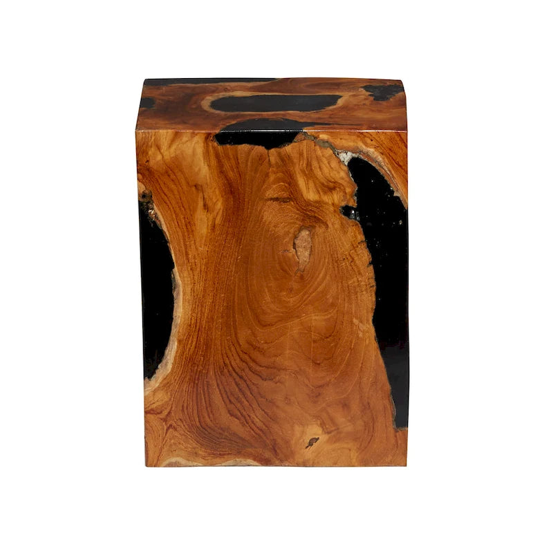 Table d'appoint en teck (avec incrustation de résine noire)