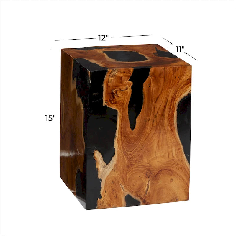 Table d'appoint en teck (avec incrustation de résine noire)