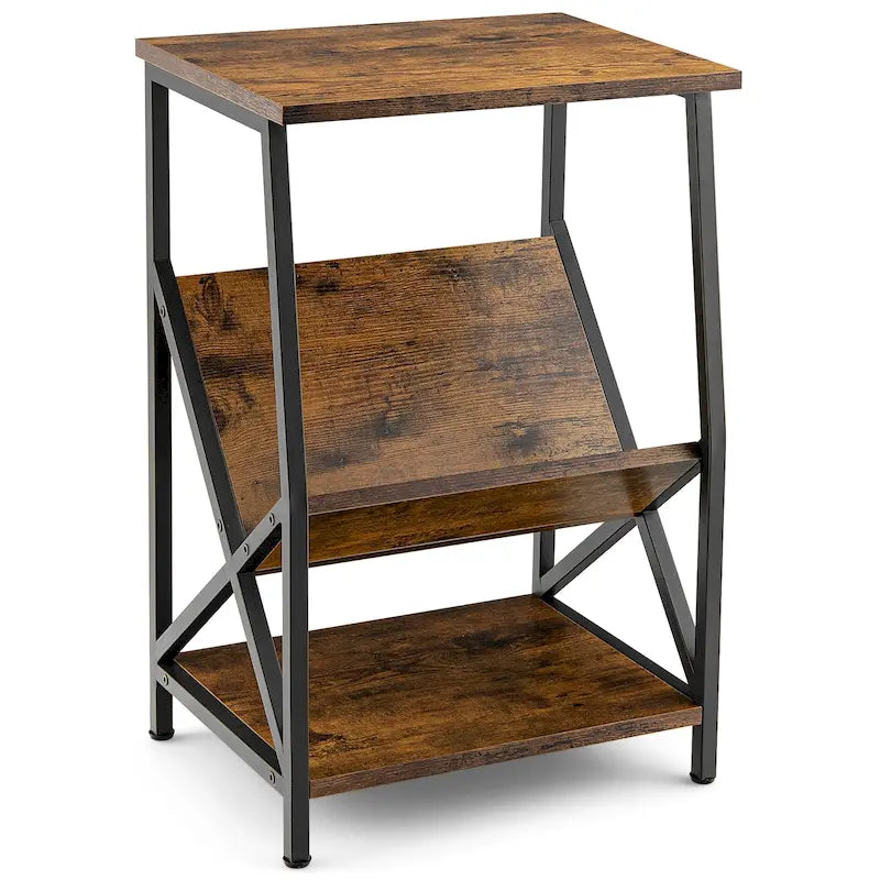 Table d'appoint industrielle à 3 niveaux avec étagère de rangement Table de chevet