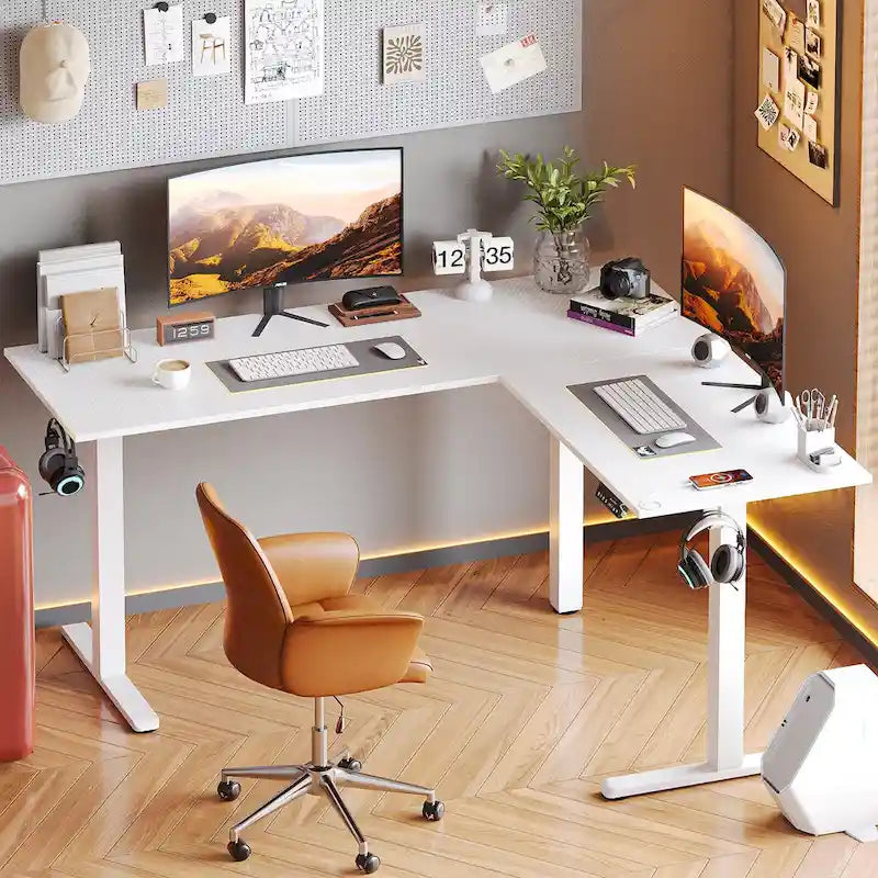 63 Bureau d'angle en forme de L Bureau de jeu LED avec support d'écran ergonomique