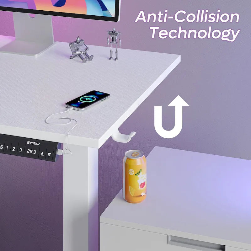 63 Bureau d'angle en forme de L Bureau de jeu LED avec support d'écran ergonomique