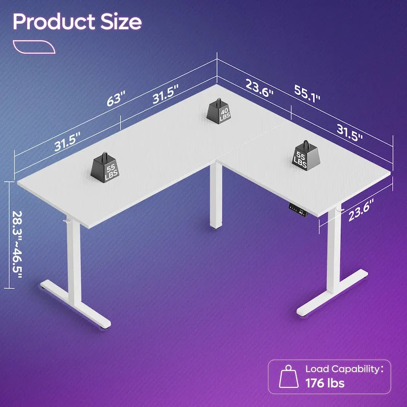 63 Bureau d'angle en forme de L Bureau de jeu LED avec support d'écran ergonomique