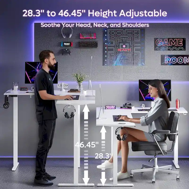 63 Bureau d'angle en forme de L Bureau de jeu LED avec support d'écran ergonomique